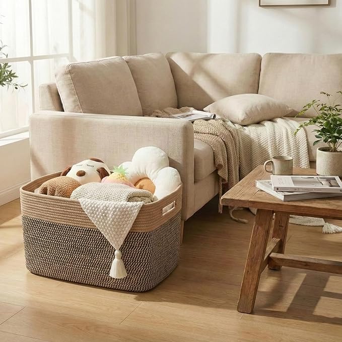 JMvicyroam Woven Blanket Basket,96L Large Storage Bin for Blankets Toys Clothes,Decorative Rope Basket for Living Room Bedroo