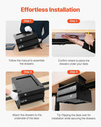 VEVOR Under Desk Double Stacked Lockable Slide Out Drawer, 13 inch Lockable Under Table Pull-out Drawer Attachment for Sit St