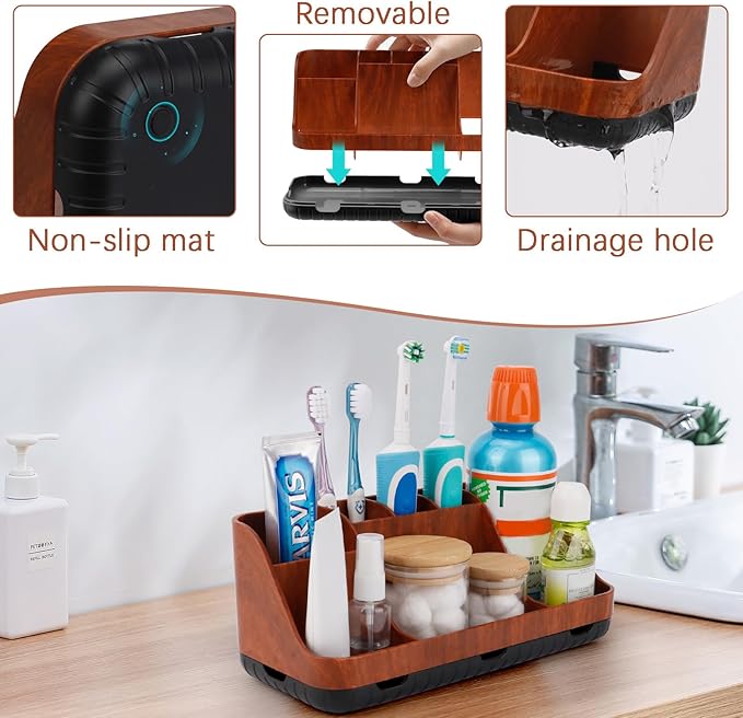 GFWARE Bathroom Decor and Accessories - Detachable 7 Slots Kids Electric Toothbrush and Toothpaste Holde for Bathroom Tray Co