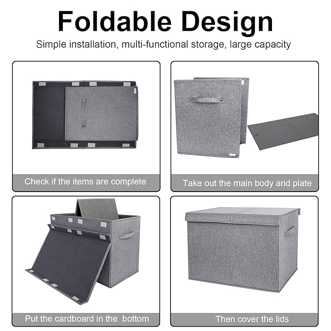 VERONLY Collapsible Toy Storage Bin with Lid, 82L Large Capacity - Gray Neutral Space-Saving Organizer for Playroom, Bedroom 