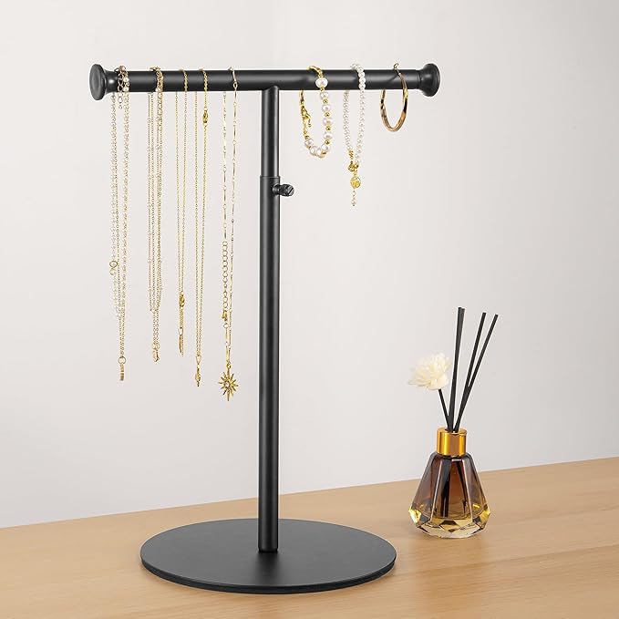 niffgaff T Bar Purse Display Stand Tabletop: Adjustable Height Handbag Holder, Countertop Hanging Rack for Long Necklace Scar