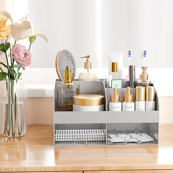 Makeup Organizer with Drawers, Cosmetic Storage for Dresser Vanity and Bathroom Countertop, Beauty Holder for Lipstick Brush,