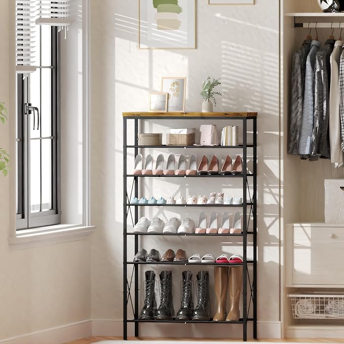 8 Tiers Tall Shoe Rack Organizer, Large Capacity Shoe Rack Holds 32 Pairs of Shoes, Durable and Stable, Adjustable Metal Shel