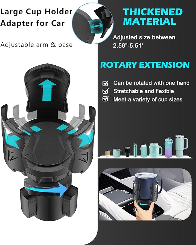 Cup Holder Expander for Car with Adjustable Adapter, Easkkty All Purpose Car Cupholder Extender Organizer with Expandable Bas