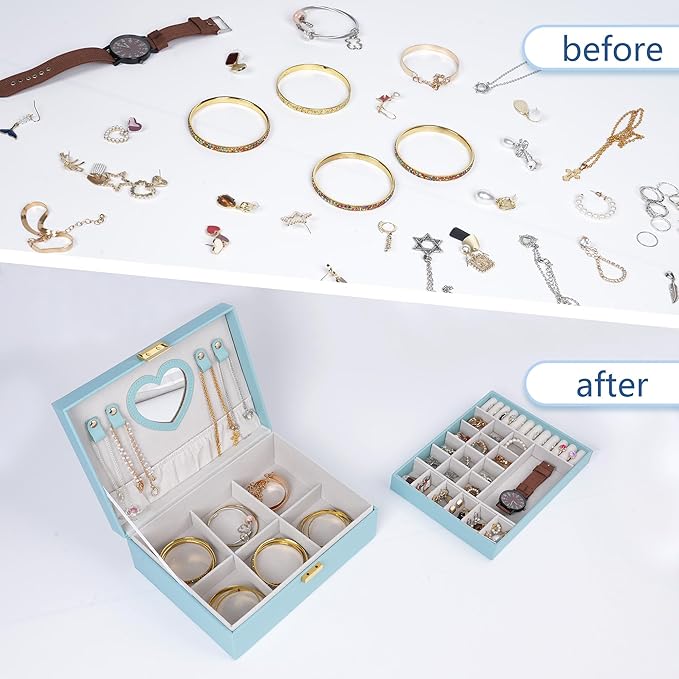 Dajasan Jewelry Box for Teenage Girl Gifts, Jewelry Organizer Box for Little Girls Kids, 2-Layer Large Jewelry Gift Box for C