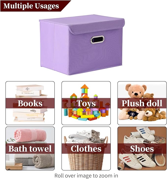 STOREONE Fabric Storage Cube Bins Foldable Organizer Container Collapsible Basket with Lids and Metal Handles, for Home, Bedr