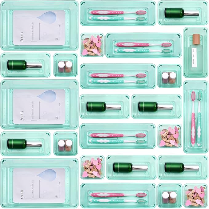 Kitchen Desk Drawer Organizers Storage for Office, Small Acrylic Vanity Trays Makeup for Drawer Bathroom Plastic Make up Orga