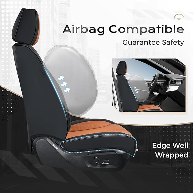Coverado Car Seat Covers Full Set, Front Seat Covers with Lumbar Support and Back Seat Cover Waterproof Leather Automotive Se