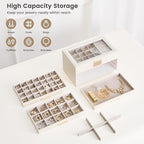Lolalet Earring Storage Box Case with Glass Top, Large Earring Jewelry Holder Organizer Display with Drawer and Grid, Gifts f