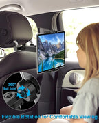 Car Back Seat Tablet Holder, [Thick Case Friendly] Car Headrest Tablet Mount Stand with Extension Arm, Road Trip Essentials for Kid, Fits iPad Pro 12.9 Air Mini, Tab, iPhone, 6.1-13" Device
