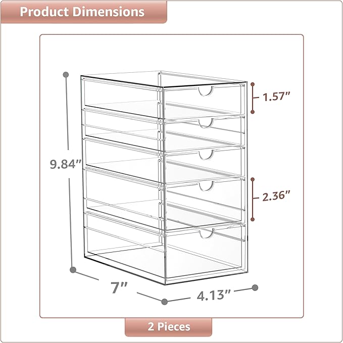 Sorbus Makeup Organizer With 10 Drawers, Acrylic Drawer Organizer for Makeup, Office Organization and Storage, Art Supplies, 