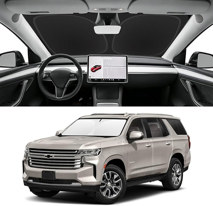 Custom Fit Windshield Sun Shade for Chevy Tahoe 2021-2026, Blocks UV & Heat, Front Window Sunshade Accessories, Easy Fold & Store Keep Your Car Cooler