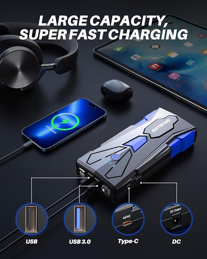 AUTOONE 6000A Car Battery Jump Starter Up to All Gas & 12L Diesel Engine, Car Battery Jumper Starter Portable 12V Jump Box