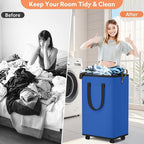 SpaceTrove Laundry Basket with Wheels, Collapsible Laundry Baskets, Laundry Hamper with Handles Detachable Wheels, Rolling La