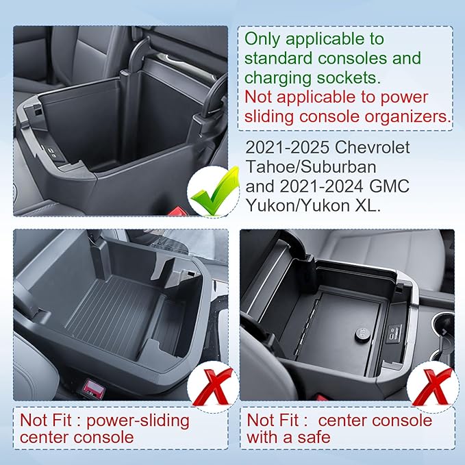 EDBETOS Full Size Center Console Organizer Tray Compatible with 2021-2026 Chevy Tahoe/Suburban and 2021-2024 GMC Yukon, Fit Standard Console with Charging Socket Only, NOT for Power Sliding Console.