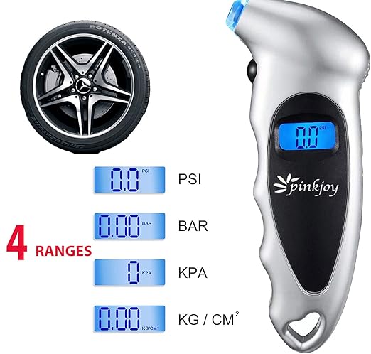 PINKJOY Digital Tire Pressure Gauge 3 Pack 150 PSI, 4 Settings, Tire Gauge for Car, Truck, Motorcycle, Bicycle with Backlit LCD and Non-Slip Grip (Silver)