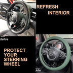 PINCTROT Large Size Nappa Leather Steering Wheel Cover, Slim Fit No Bulk Design, One Piece Leather with Breathable Perforatio