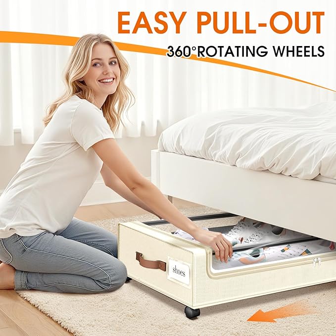 Under Bed Storage with Wheels 2Pack Underbed Storage with Clear Window&Label Under Bed Drawers Large Capacity Rolling Under B