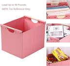 HOONEX Large Foldable Storage Bins, Linen Fabric, Pack of 2, Storage Baskets with Wooden Carry Handles and Sturdy Heavy Cardb