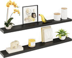Ballucci Floating Shelves for Wall, 55 inch 2-Tier Black Shelf, Invisible Brackets, Wood Wall Shelf for Living Room, Bedroom,
