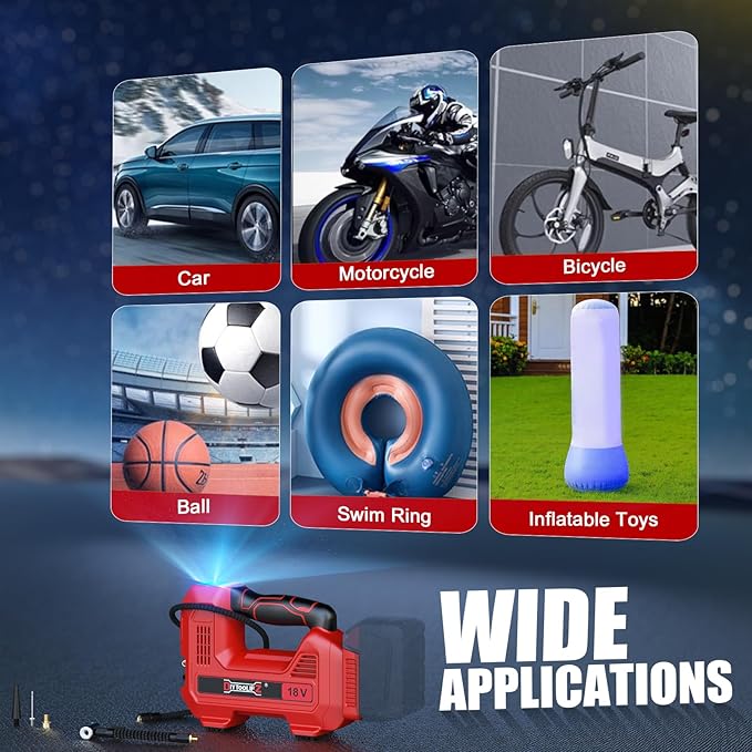 160PSI Cordless Tire Inflator Compatible with Milwaukee 18V Air Compressor, Portable Air Pump Automatic Shut Off, LED Light, Digital Pressure Gauge for Cars Motorcycles Bikes(Bare Tool)