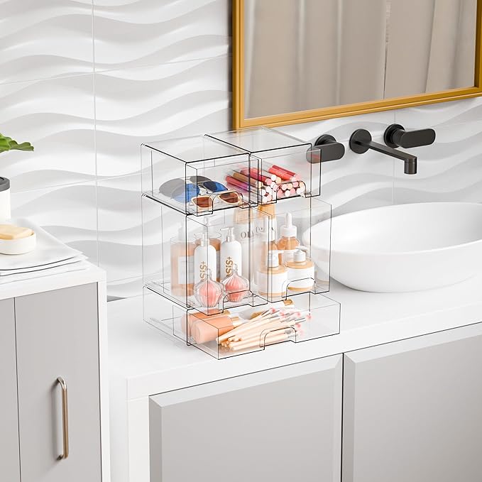 Yieach 5 Set Clear Stackable Storage Drawers and Acrylic Drawer Organizer,BPA Free Baby Bottle Organizer for Countertop and B