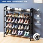 Abiglifty 5-Tier Expandable Shoe Rack,17"-33" Adjustable Shoe Rack for Closet,Metal Shoes Shelves for Front Door Entrance, Ga