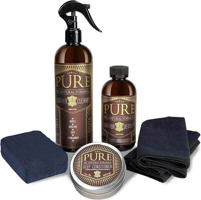 Leather Cleaner, Conditioner and Detailer Kit - Natural Beeswax Formula for Car Seat, Couch, Furniture, Purse, Boots & Jacket