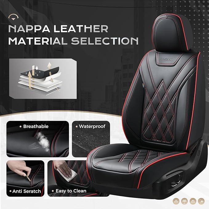 Coverado Car Seat Covers Full Set, Seat Covers for Cars, Front Seat Covers and Back Seat Cover Waterproof Leather Automotive 