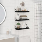 Floating Bookshelf with Brackets, Black Floating Shelves, 16 inch Wall Shelves Set of 3, Particle Board Wooden Shelf for Kitc