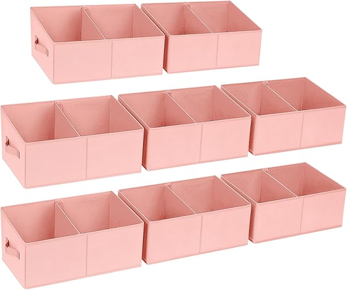 DIMJ Large Closet Shelf Organizer Bins 8 Packs with Handles and Divider, Fabric Trapezoid Storage Baskets, Foldable Clothes C