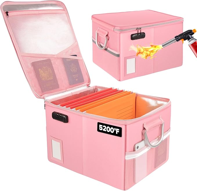 TOMKID 5200°F Fireproof Document Box, Fire Important Document Organizer with Lock, Upgraded Heat Insulated Filing Storage Cab