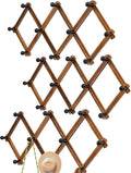 Accordion Wall Hanger, Wood Expandable Wall Mounted Hanger with 10 Hooks for Coats,Hats,Coffee Mug Ect,3 Packs Included,30 Pe