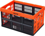 VEVOR Plastic Collapsible Storage Bins, 45L 6 Packs, Stackable Folding Storage Crates with Handles, Holds 33 lbs Per Bin, Fol