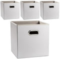 PRANDOM Leather Foldable Cube Storage Bins 13x13 inch [4-Pack] Fabric Storage Baskets Cubes Drawer with Cotton Handles Organi