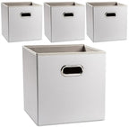 PRANDOM Leather Foldable Cube Storage Bins 13x13 inch [4-Pack] Fabric Storage Baskets Cubes Drawer with Cotton Handles Organi