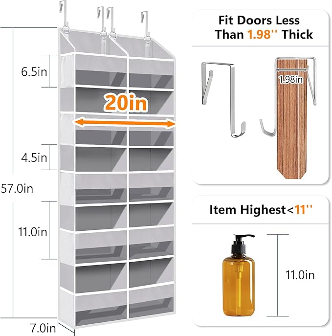 UVIAHOMI Heavy Duty Over The Door Organizer 5 Tiers, Extra Large Behind Door Storage of 10 Front & 10 Mesh Pockets, 80lb Weig