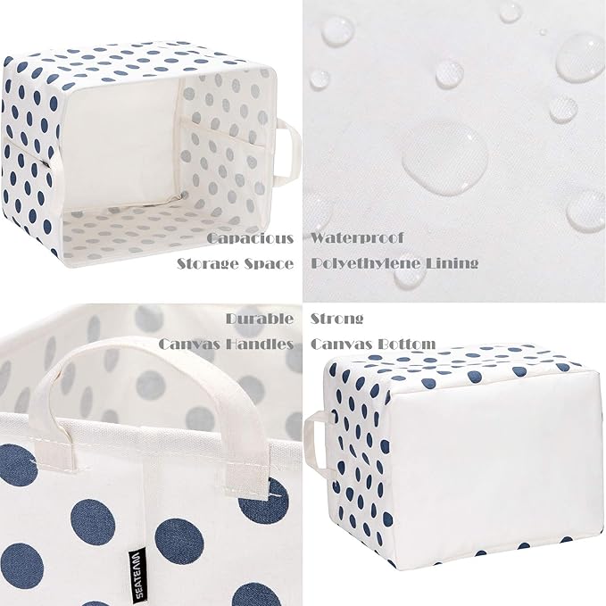 Sea Team Collapsible Canvas Fabric Storage Basket with Handles, Rectangle Waterproof Storage Bin, Box, Cube, Foldable Shelf B