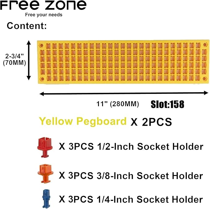 FREE ZONE Bit Organizer Set (Yellow) – 158-Hole Bit Storage – 1/4" Hex Bits & Drive Bits Adapter Storage – Toolbox Storage (T