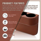 Car Cup Holder, PU Leather Auto Front Seat Organizer, Multifunctional Cup Drink Holders, Gap Filler Storage Box Coin Bucket Console Side Pocket Cell Mobile Phone Holder (Brown)