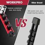 WORKPRO Magnetic Socket Organizer Set, 3-Piece Aluminum Alloy Socket Rail, Heavy Duty Socket Holder, Socket Rack Kit 1/4-Inch