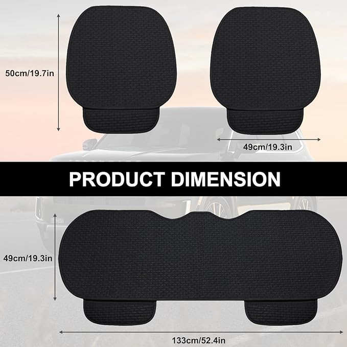 3PCS Car Seat Covers Cushion Pad Breathable Anti Slip Auto Seat Protector Pad with Storage Pocket Universal fit for Most Auto