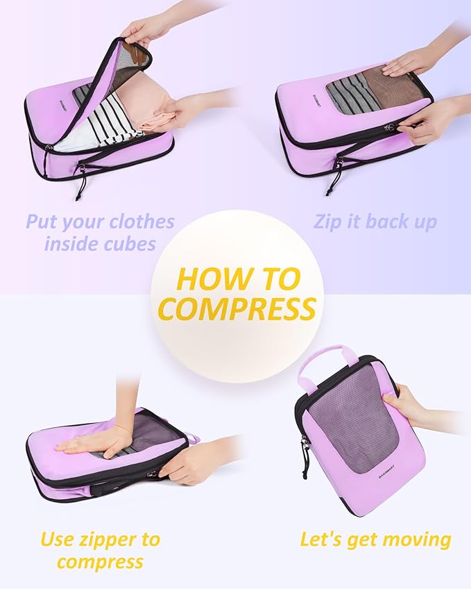 BAGSMART Compression Packing Cubes for Travel, 6/5/4set Lightweight Packing Organizers, Summer Travel Essentials Suitcase Org