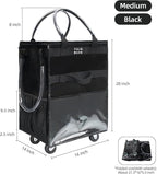 Reusable Grocery Bag On Wheels(Medium -Black), Rolling Tote Bag, Shopping Cart with 8 Pockets and Zipper Cover for Trips, Foldable, Heavy Duty Handles, Carries Up to 46LBS