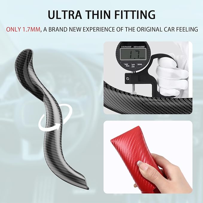 FOAN Steering Wheel Covers, 3PCs Carbon Fiber Anti-Skid Clip on Car Steering Wheel Cover Protector Universal for Most Car, Bl