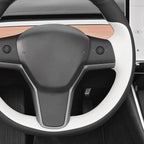 MEWANT Hand Stitched White Leather Tesla Model 3 Steering Wheel Cover for Tesla Model 3 2017-2023 / Model Y 2020-2023 for Tesla Model 3/Y Accessories