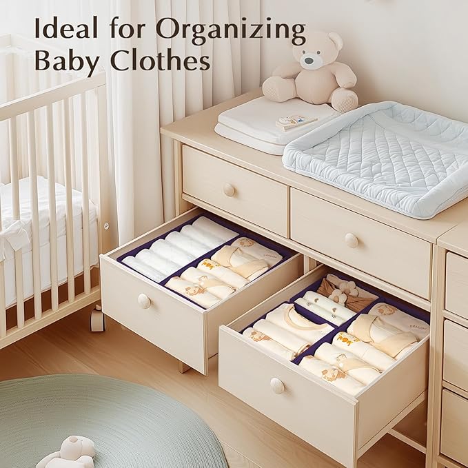 DIMJ Drawer Organizers Clothes, Set of 8 Dresser Organizer Bins, Fabric Closet Organizers and Storage, Shallow Drawer Divider