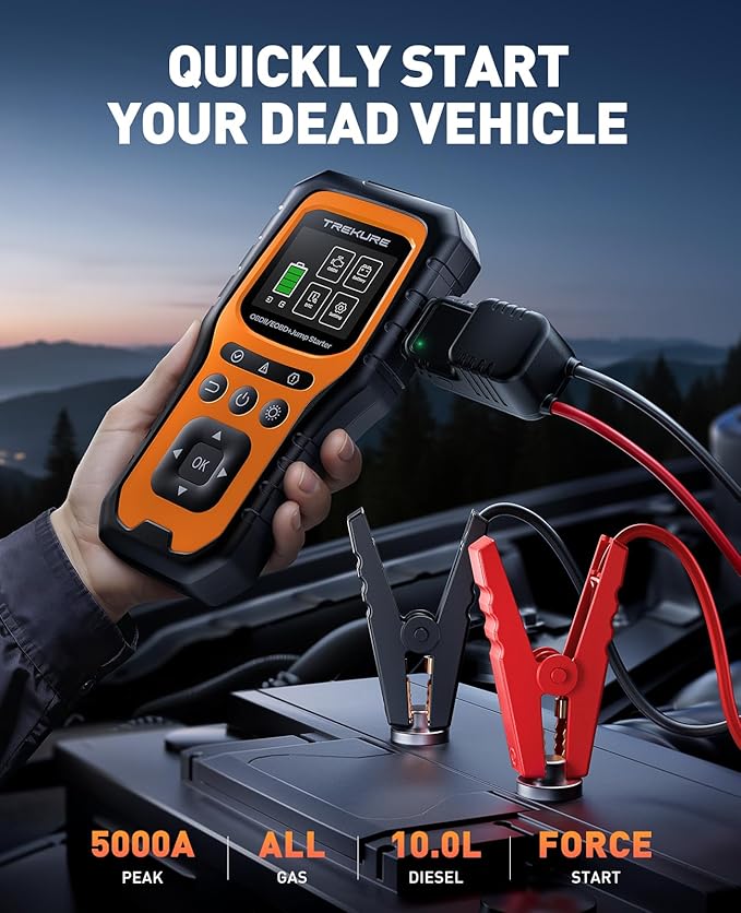 Car Battery Jump Starter with OBD2 Scanner 5000A, Car Battery Jumper Starter Portable (All Gas/10L Diesel), 12V Jump Box
