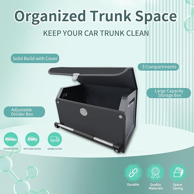 XCF Car Trunk Organizer, Leather Trunk Organizer with Lid and Push-pull Handle Car Storage Box for SUV, Minivan, Sedan (Black)