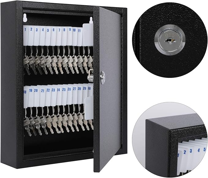 KYODOLED Key Storage Lock Box with Key, Locking Key Cabinet, 60 Key Management Wall Mount with Key Lock, Key Hooks & Key Labe